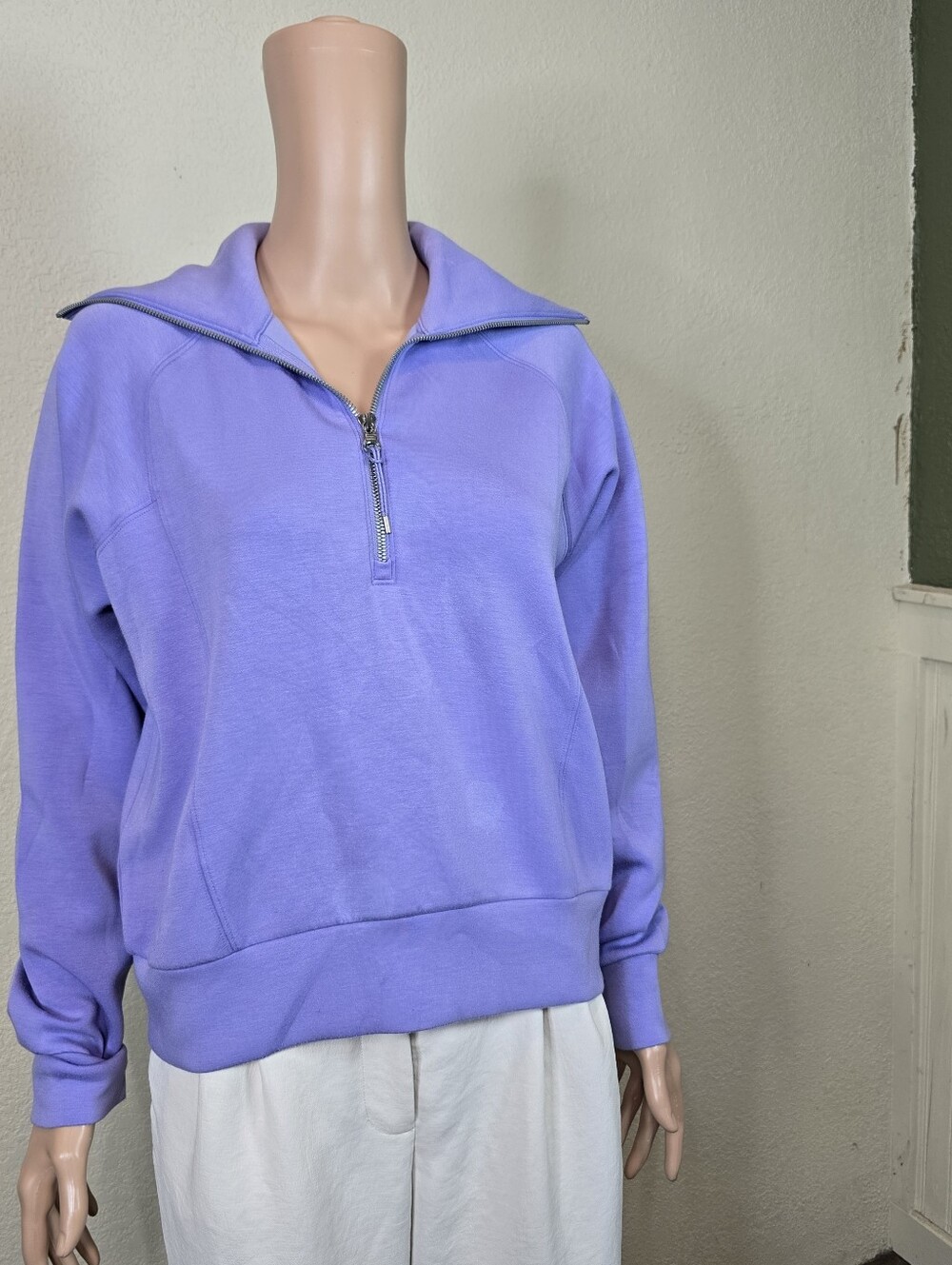 Spanx Lilac Half-Zip Hoodie Funnel Neck Pullover Size Small Petite See Photos